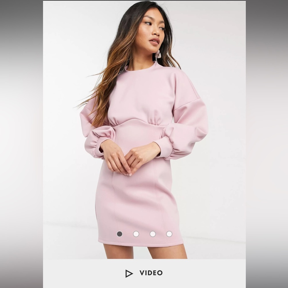 River Island under seam balloon sleeved bodycon mini dress in pink Size US 4